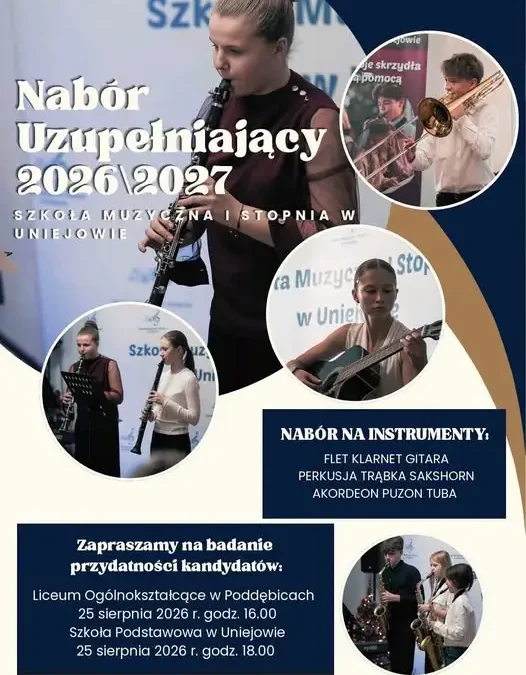 Szkoła Muzyczna w Uniejowie ogłasza nabór uzupełniający na rok szkolny 2026/2027