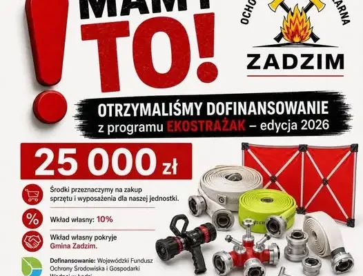 OSP Zadzim z dofinansowaniem 25 tys. zł na sprzęt ratowniczy