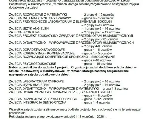 Bałdrzychów: trwa nabór uzupełniający na zajęcia dodatkowe dla uczniów szkoły podstawowej